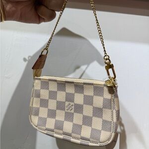 Louis Vuitton Beige and White Checkered Bag